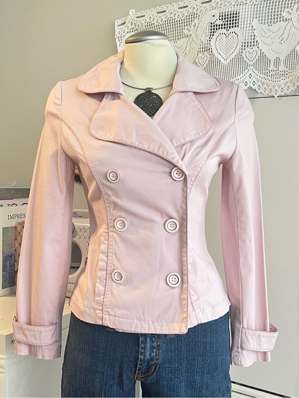 Y2K Pink Peacoat short trench coat